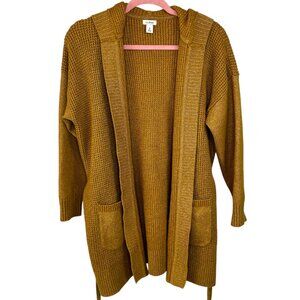 L.L. Bean Golden yellow and white heavy knit long cardigan with hood Size Medium